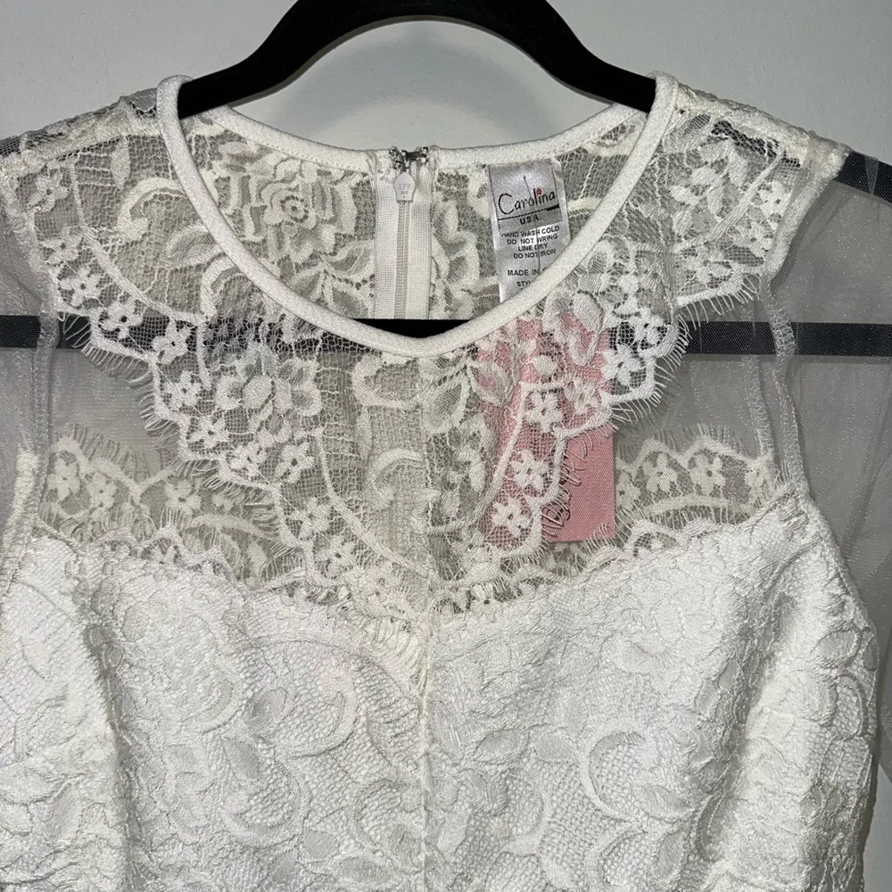 NWT NEW Wedding Women Carolina Dress, Size L, White lace short long sleeve party - Picture 5 of 16